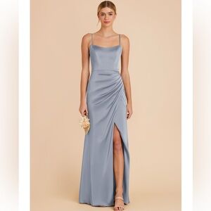 Birdy Grey Anne Dress Small in Dusty Blue Matte Satin